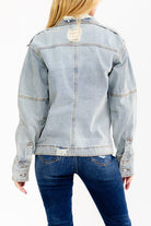 Distressed Top Button Denim Jacket-Market Grey Boutique