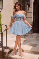 Blue Corset Off the Shoulder Mini Dress-Market Grey Boutique