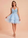 Sky Blue Sequin Tulle HOCO Dress