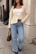 BEIGE LONG SLEEVE BUTTON CLOSURE KNIT CARDIGAN