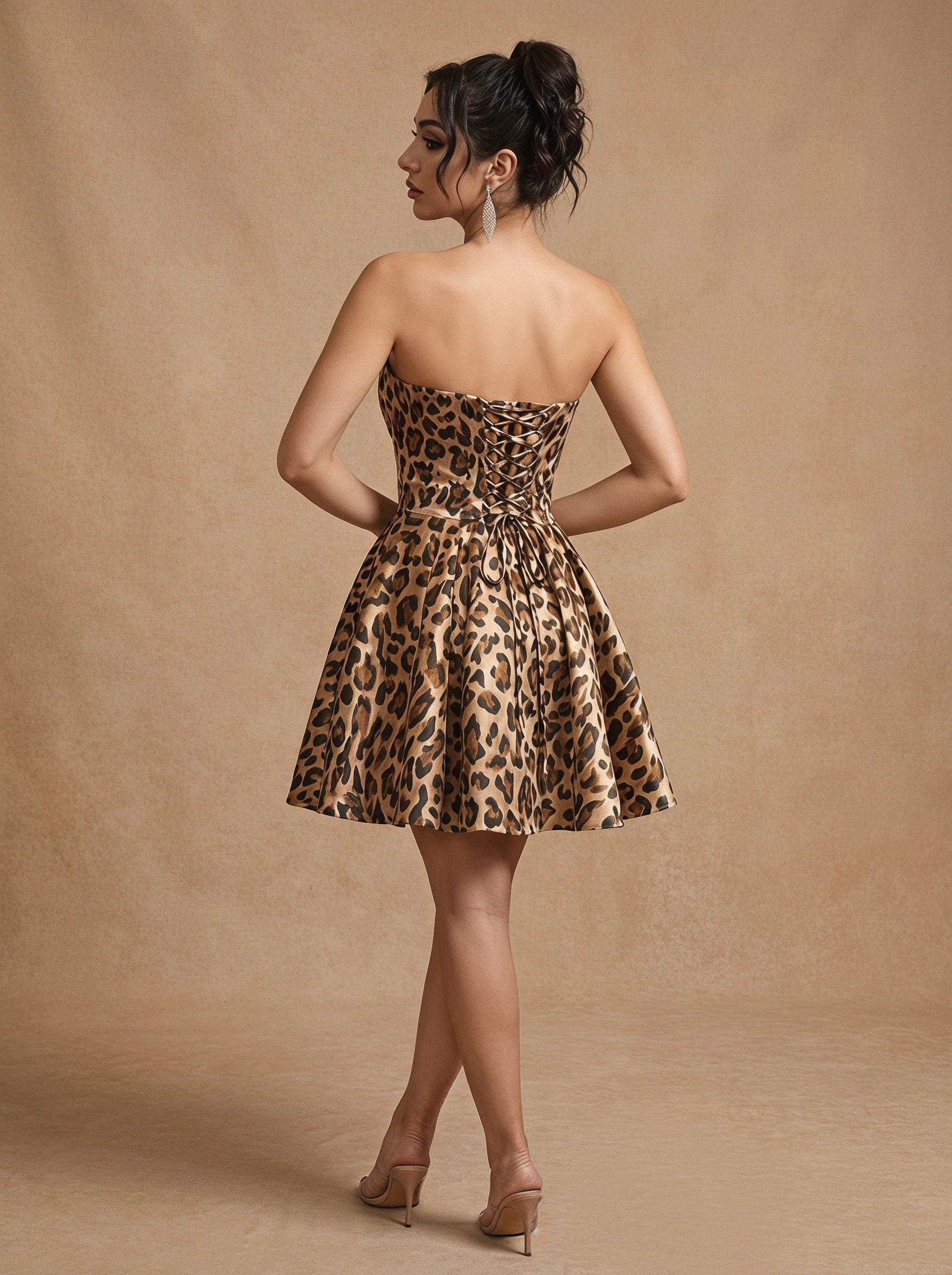 Leopard Print Satin HOCO Dress