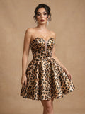 Leopard Print Satin HOCO Dress