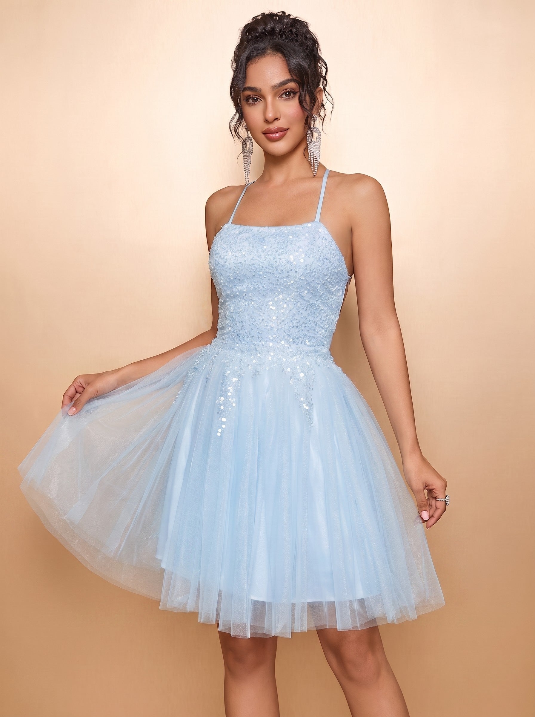 Sky Blue Sequin Homecoming Dress