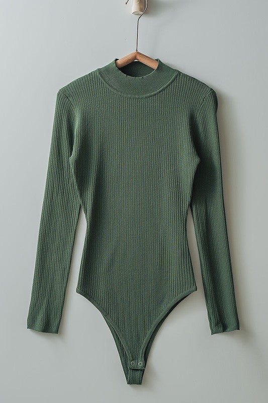 Dark Green Premium Ribbed Knit Bodysuit