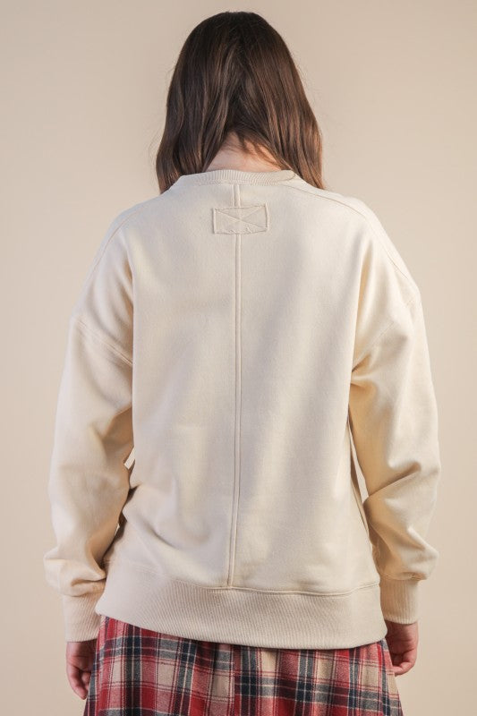 Beige Oversized Casual Comfy Solid Knit Top