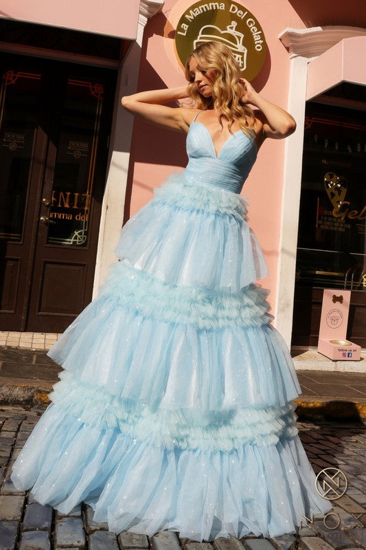 2026 Light Blue A-line Glitter Layered Tulle Gown🤍