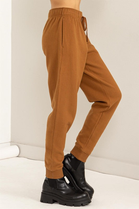 Camel Mid-rise Drawstring Joggers