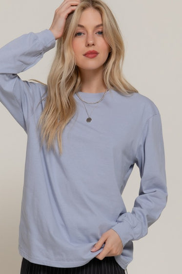 Blue Long Sleeve Round Neck Tee