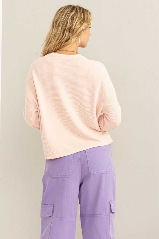 Drop Shoulder Ribbed Long Sleeve Top