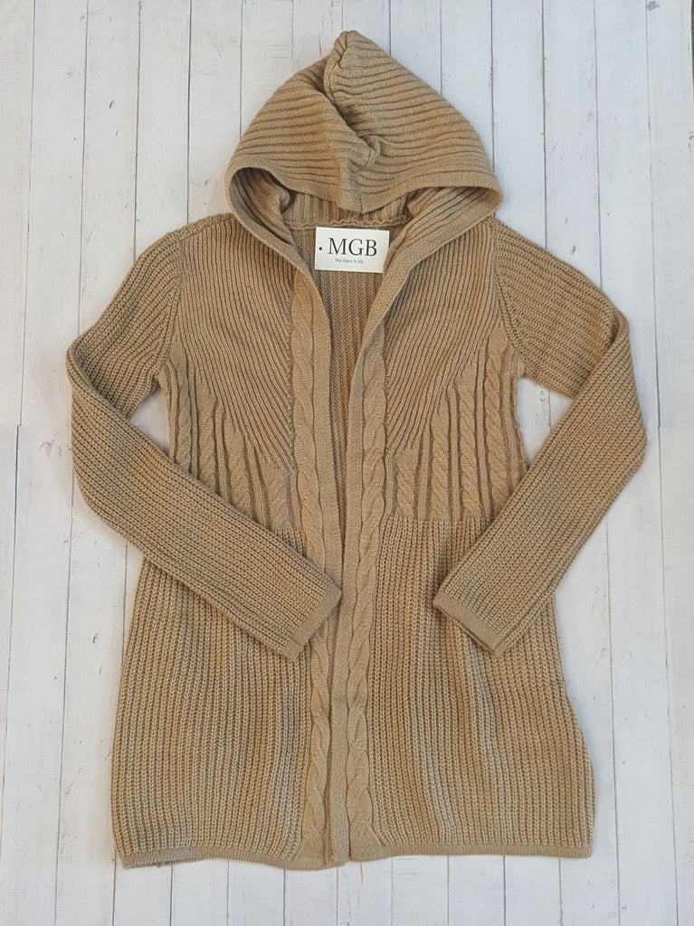 Beige Hooded Long Cardigan