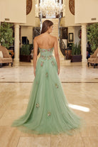 2026 - Sage Green Strapless Floral Accent Gown🤍-Market Grey Boutique
