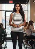 Ivory/Black Pointelle Striped Tank Top
