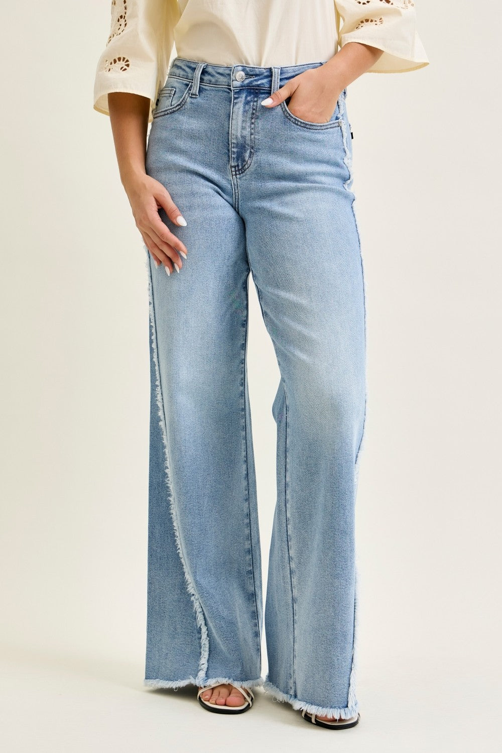 JB High Waist Retro Twisted Outseam Wide Denim-Market Grey Boutique