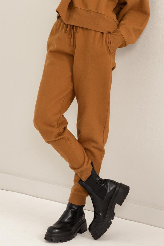 Camel Mid-rise Drawstring Joggers