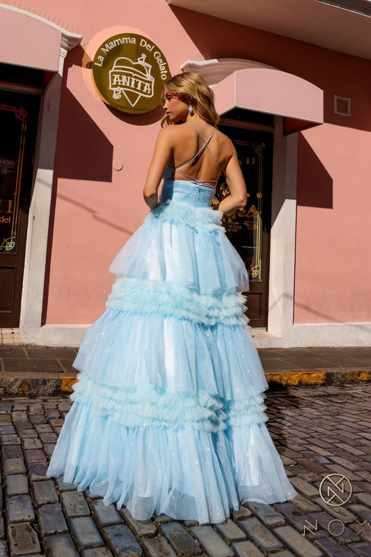 2026 Light Blue A-line Glitter Layered Tulle Gown🤍