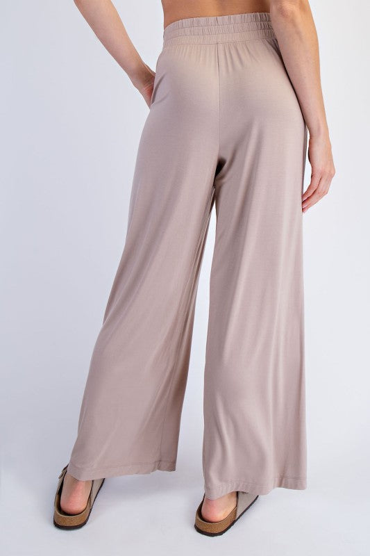 Taupe Cropped Wide Leg Comfy Trousers