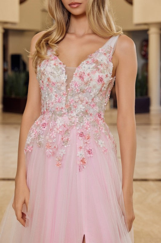 2026 - Baby Pink Floral Bodice A-Line Tulle Gown🤍-Market Grey Boutique