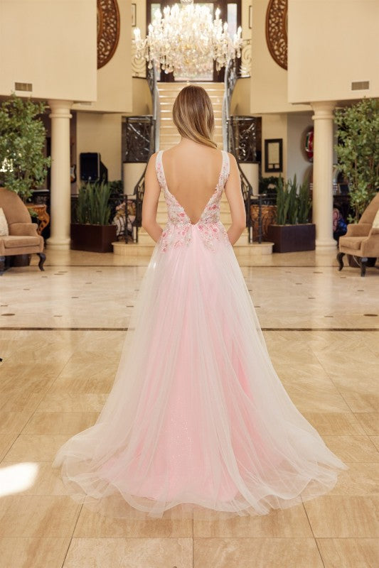 2026 - Baby Pink Floral Bodice A-Line Tulle Gown🤍-Market Grey Boutique