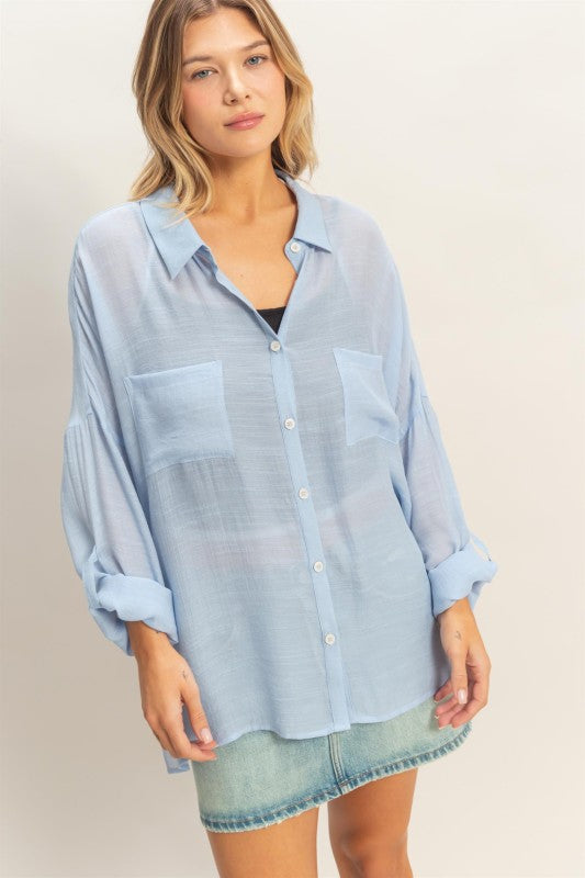 Powder Blue Gauzy Blouse