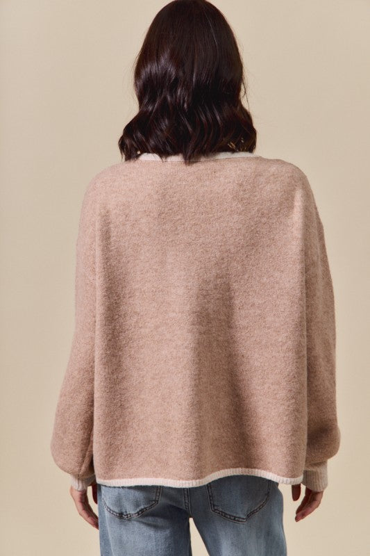 Ribbon Tie Contrast Cardigan