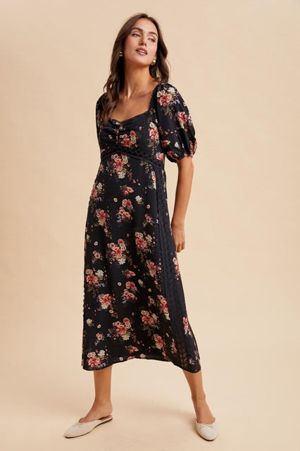 Black Floral Sweetheart Fall Dress