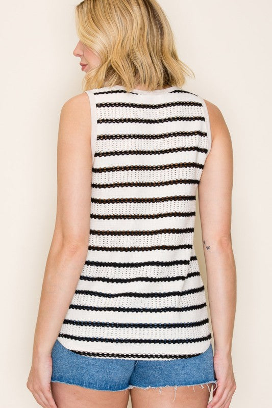 Ivory/Black Pointelle Striped Tank Top