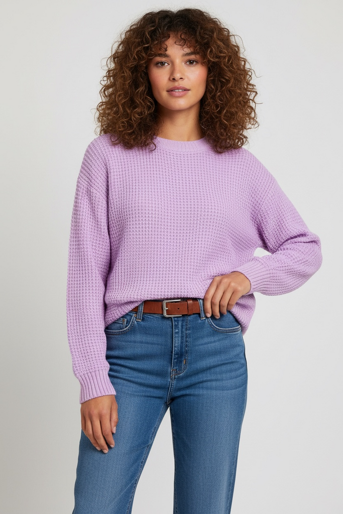 Lavender Round Neck Waffle Sweater