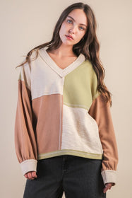 Mocha Oversized Color Block Top