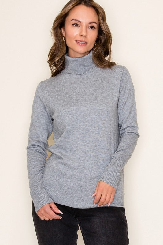 TURTLE NECK BUTTON DETAIL CUFF SWEATER