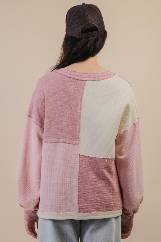 Blush Oversized Color Block Top