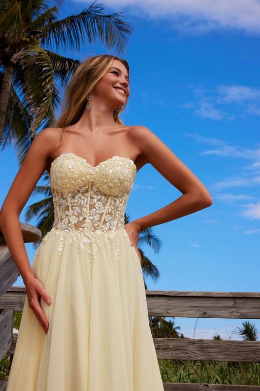 Preview Only - 2026 Lemon Chiffon Flowy Boned Waistline Gown🤍-Market Grey Boutique