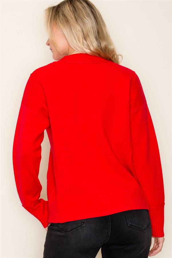 Mock Neck Solid Red Sweater