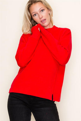 Mock Neck Solid Red Sweater