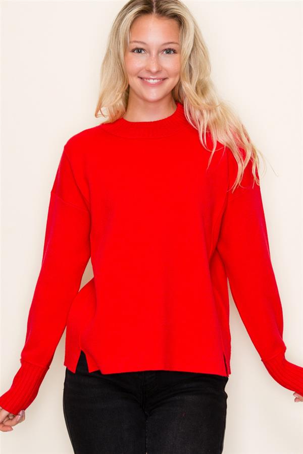 Mock Neck Solid Red Sweater