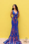 2026 Royal Blue Sequin Embellished Mermaid V-neck Gown🤍