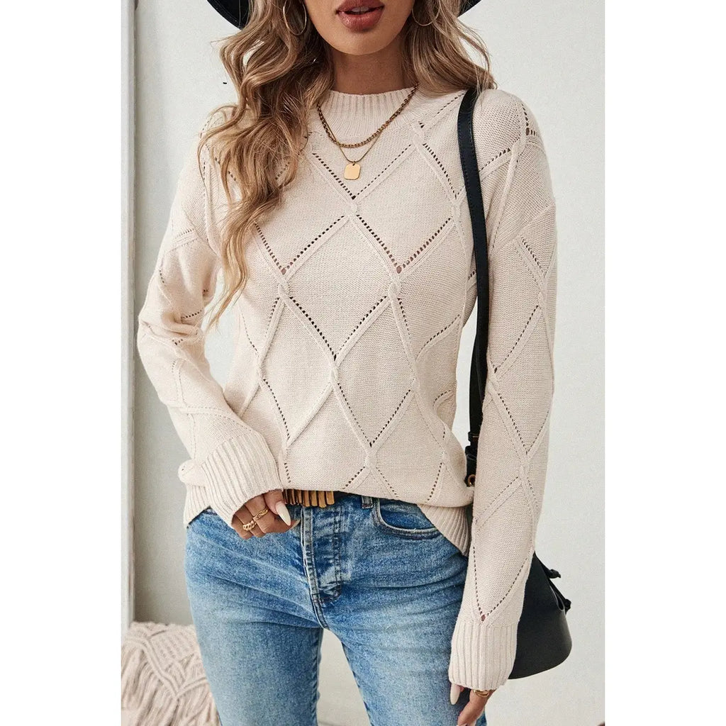 Ivory Cross Hollow Solid Sweater