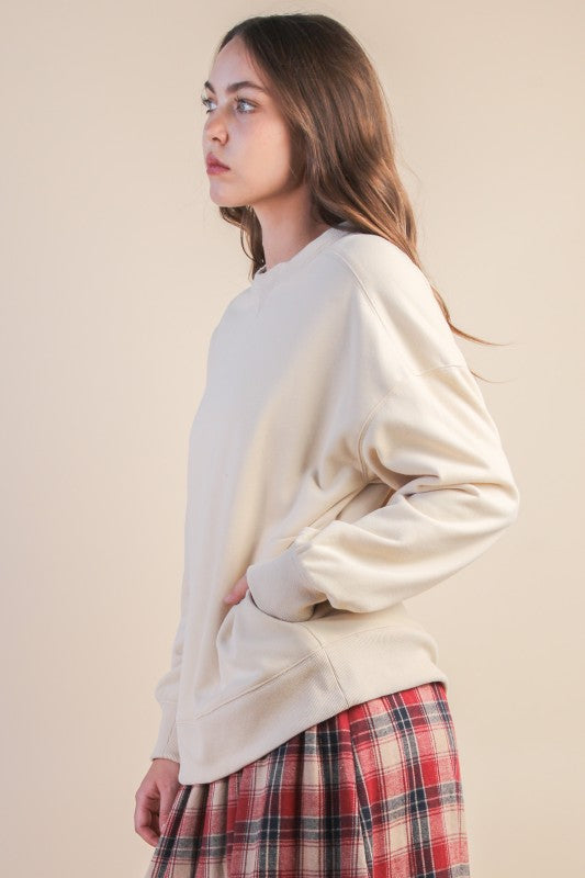 Beige Oversized Casual Comfy Solid Knit Top