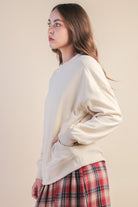 Beige Oversized Casual Comfy Solid Knit Top-Market Grey Boutique