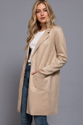 Beige Faux Suede Long Lightweight Jacket