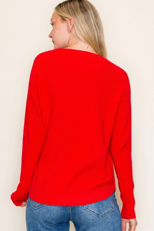 Red Mini Waffle Sweater