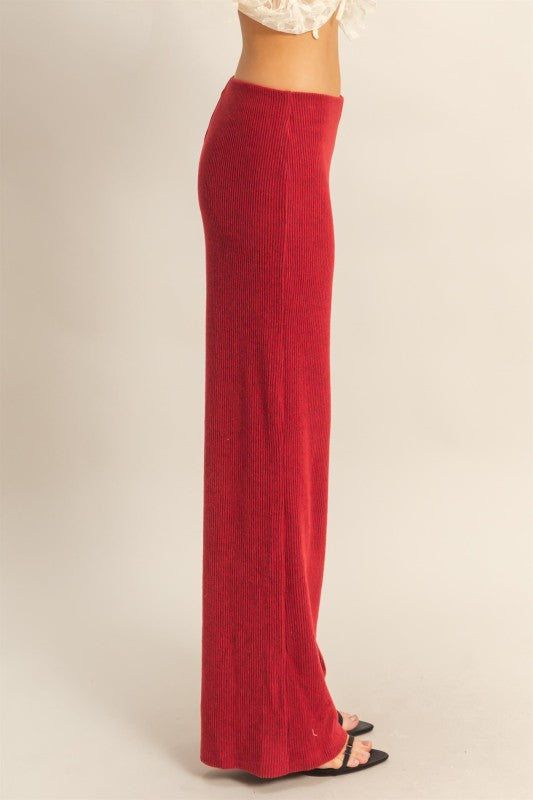 Red Essential Knit Flare Pants
