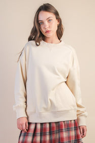 Beige Oversized Casual Comfy Solid Knit Top