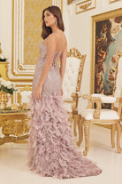 2026 - Mauve Feather Detail Fitted Gown🤍-Market Grey Boutique