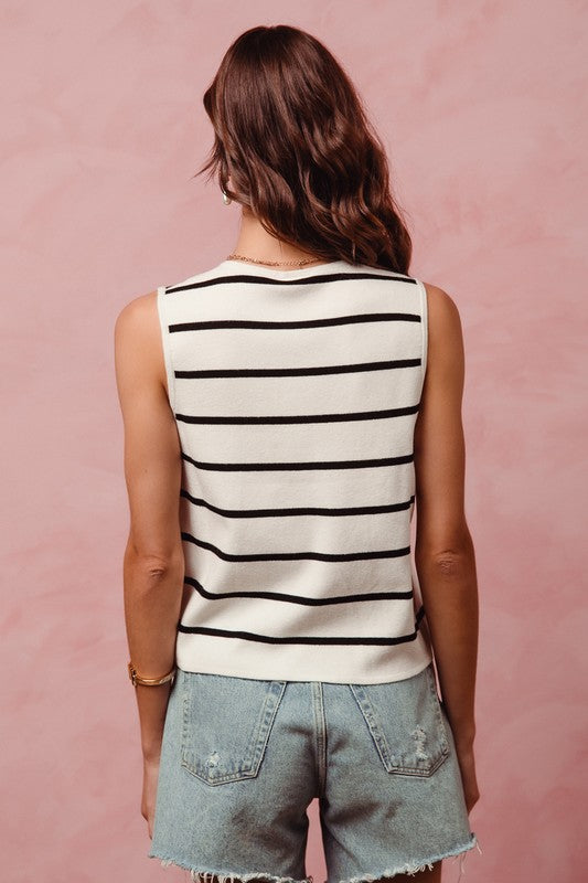 BUTTON DETAIL STRIPED SLEEVELESS TOP