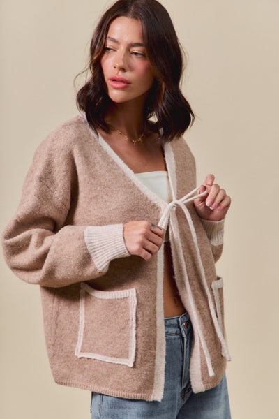 Ribbon Tie Contrast Cardigan