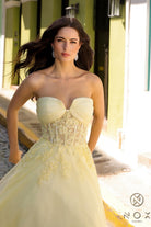 2026 Lemon Applique Strapless A-line Gown-Market Grey Boutique