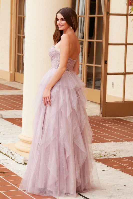 2025MAUVE A-LINE GLITTER-TULLE DRESS 🤍-Market Grey Boutique