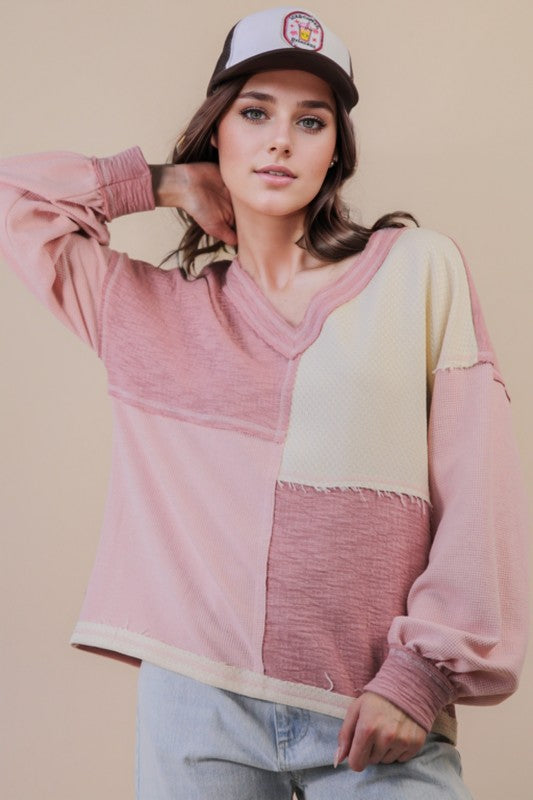 Blush Oversized Color Block Top