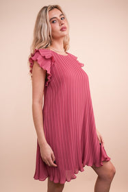 Mauve Ruffle Sleeve Pleated Mini Dress