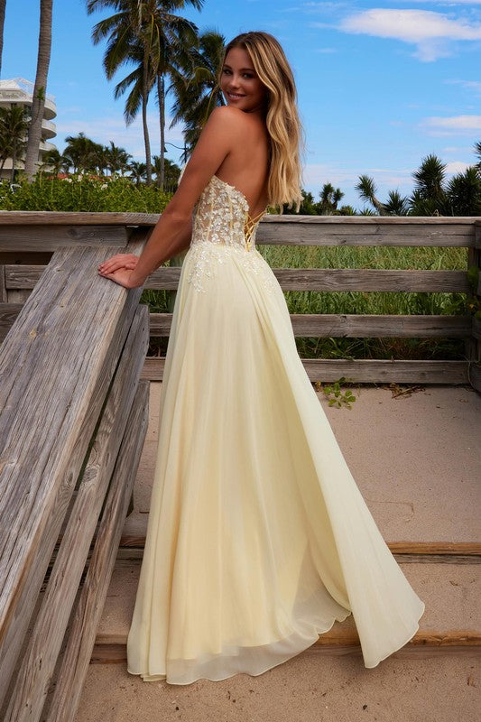 Preview Only - 2026 Lemon Chiffon Flowy Boned Waistline Gown🤍-Market Grey Boutique